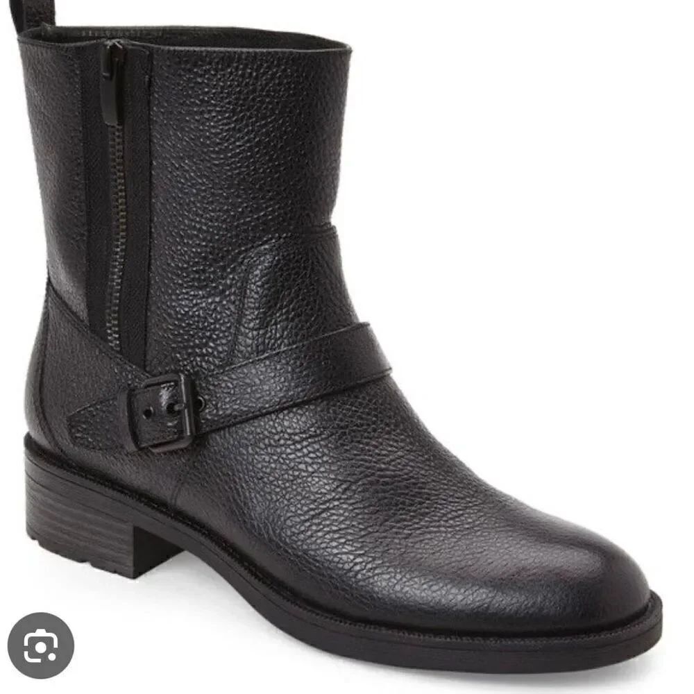 Nine West Hanzil pebbled black leather combat moto boots size 6